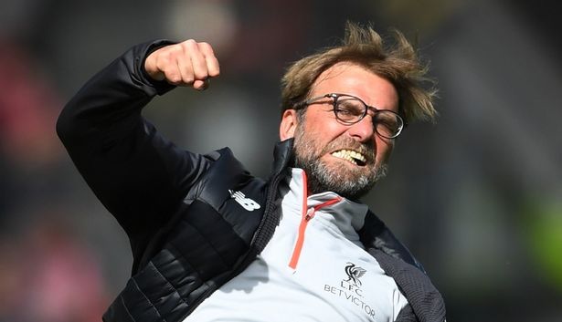 Klopp celebrates a goal at Anfield